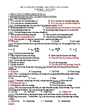 Đề cương ôn tập học kì I môn Vật lý Lớp 8 - Năm học 2019-2020